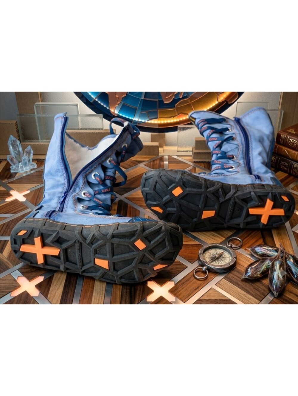 TMA EYES Blue Genuine Leather Lace Up Mid Calf Boots EU 38 US 7.5
